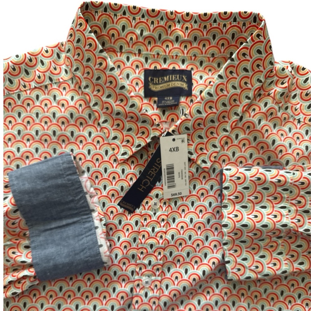 NWT Cremieux Premium Denim Paisley Men's 4X 4XL Denim Flip Cuff Party Shirt